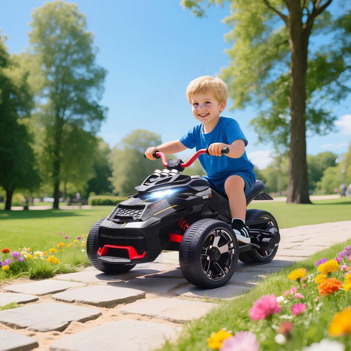Quad eléctrico infantil - Coche eléctrico para niños - AIYAPLAY - 12V, 3 ruedas, 2 motores, reproductor MP3 - 113 x 74 x 63 cm - Negro