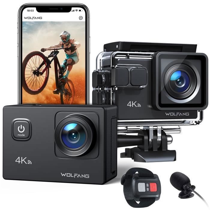 Câmera de ação WOLFANG GA100 - 4K 30 FPS com microfones duplos e acessórios