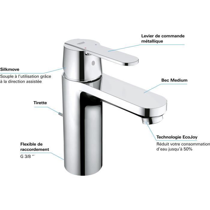 GROHE Get bathroom sink tap, pop-up waste, plug included, water-saving aerator, size M, 23454000