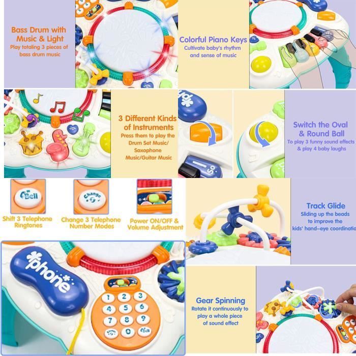 Mesa de actividades 6 en 1 para bebés - MARSEE - Juguete multifuncional para mesa de actividades - Azul - Unisex