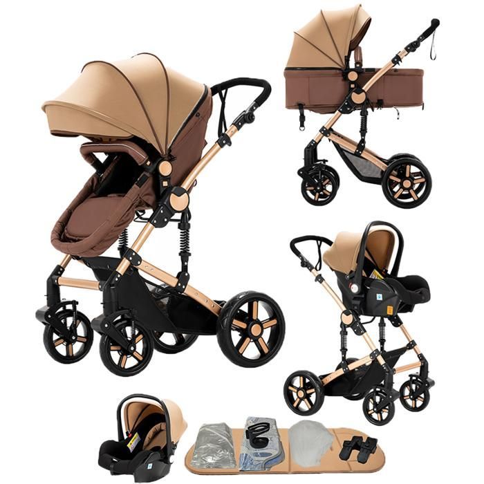 Poussette Magic ZC Poussette 3 en 1 Poussette pliable compacte Jusqu'à 15KG Avec grand panier Cadre en alliage d'aluminium Kaki