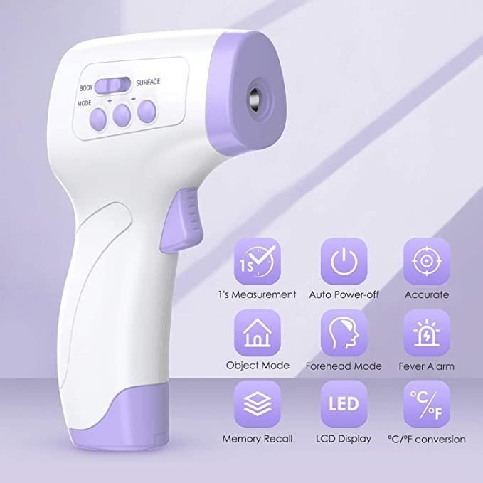 IDOIT Voorhoofdthermometer voor volwassenen, infraroodthermometer met koortsalarm, 2-in-1 contactloze voorhoofdthermometer met geheugenfunctie