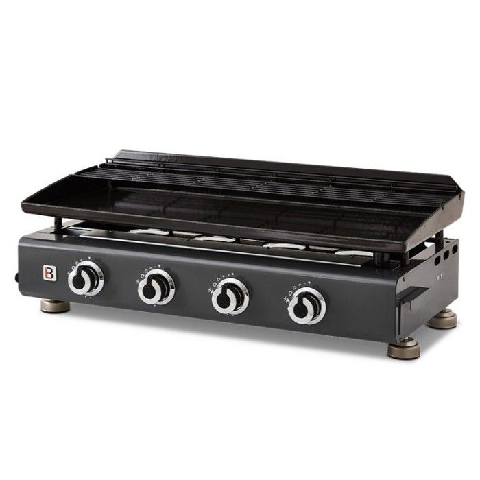 Plancha gaz Silvia IIG Gun Metal 4 feux – BRASERO BY FAVEX – 10 kW – Plaque acier émaillé – Surface 84 x 34 cm - Jusqu'à 12 convives