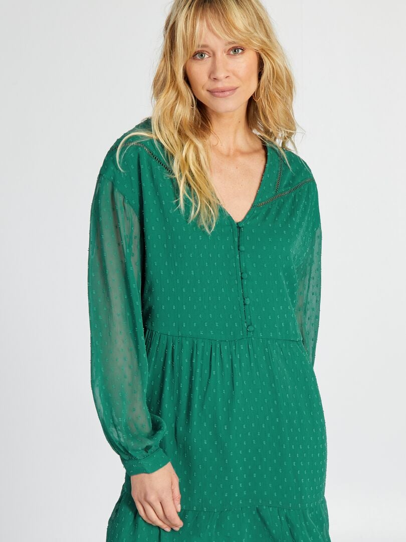 Plumetis voile jurk - GROEN