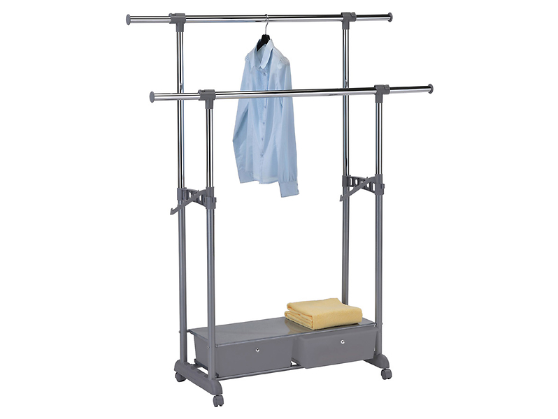 Wieszak Pax 92-143 cm mobilny i regulowany z 2 szufladami szary