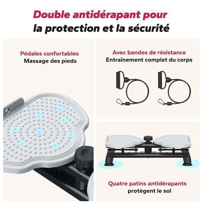 Piastra per addominali MERACH Twister, con bande elastiche di resistenza, superficie antiscivolo, portata massima 136 kg, silenziosa, colore nero.
