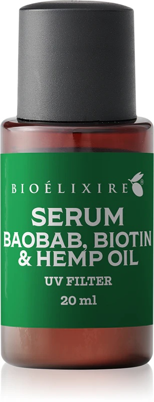 Bioélixire Serum Serum z baobabom, biotinom in konopljinim oljem za šibke in poškodovane lase