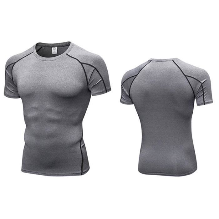Camiseta deportiva de compresión para hombre INSFITY - Gris - Manga corta - Fitness Running - Gris