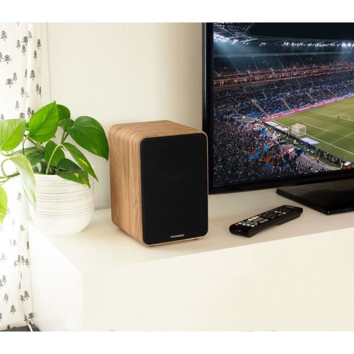 THOMSON WS602DUO - Set di 2 altoparlanti con mobile in legno - 100W - Bluetooth 5.0 - 2 uscite RCA - Legno chiaro