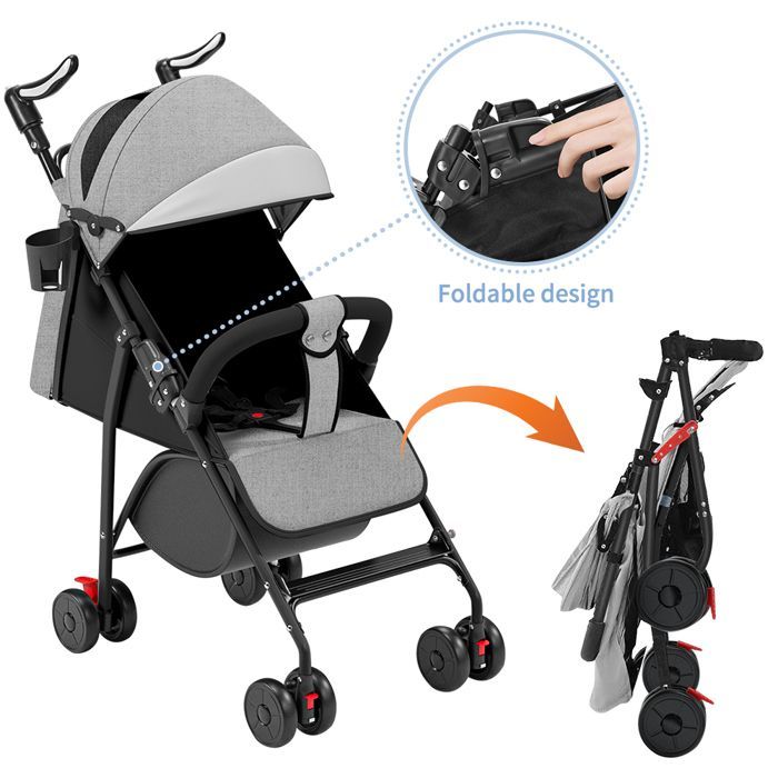 Cochecito de bebé para niño - MIPAN - Ultraligero - Plegable y reclinable desde el nacimiento hasta los 25 kg - Gris