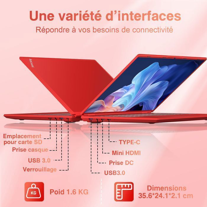 NOTODD PC Portable 16''- Stockage 12Go+512Go - Celeron N5095 - Ordinateur Portable Windows 11 - FHD 1920*1200 - 5G/2.4G WiFI -