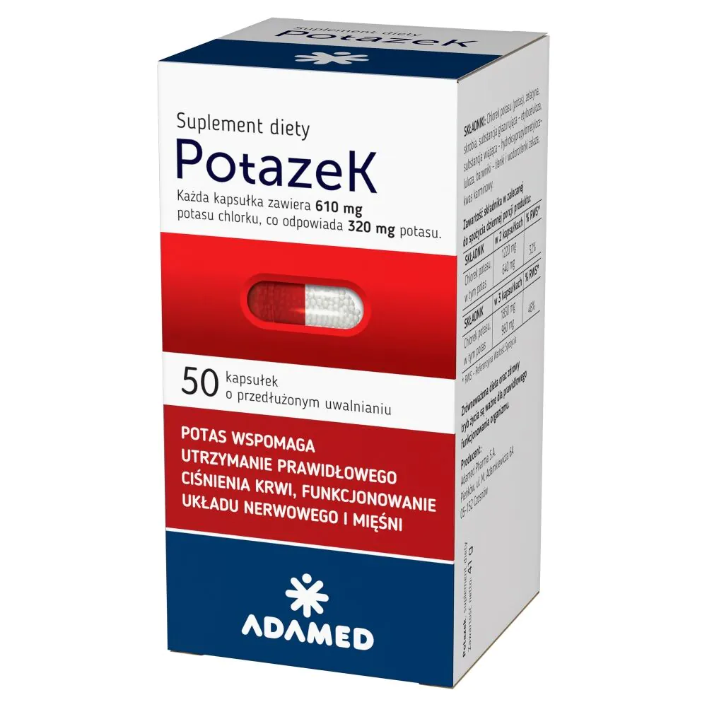 Potazek 610 mg Chlorku potasu 50 Kapsułek o przedłużonym uwalnianiu