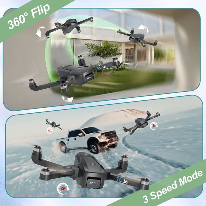 Dron con cámara, motor sin escobillas, ideal para adultos y principiantes, con 2 cámaras, cuadricóptero FPV RC, plegable, motorizado y ajustable, con resolución 1080P.