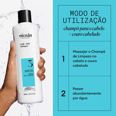 Nioxin Professionals Scalp Hair Shampoo 3 för färgat, torrt och skadat hår, tjocklek och volym, 300 ml