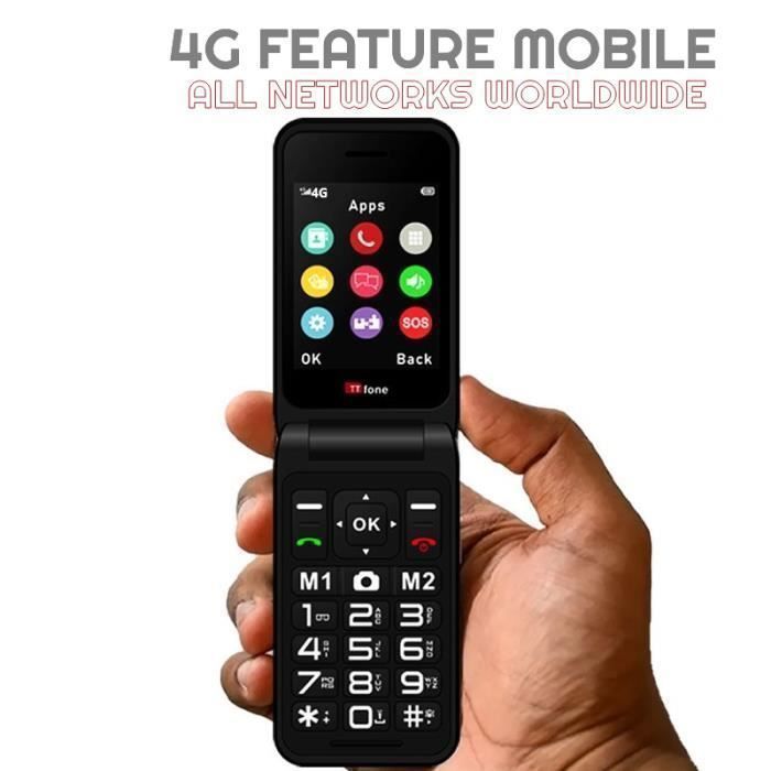 TTfone TT760 Big Button 4G Mobile pour personnes âgées avec bouton d'assistance d'urgence (Noir, avec Station de Chargement)