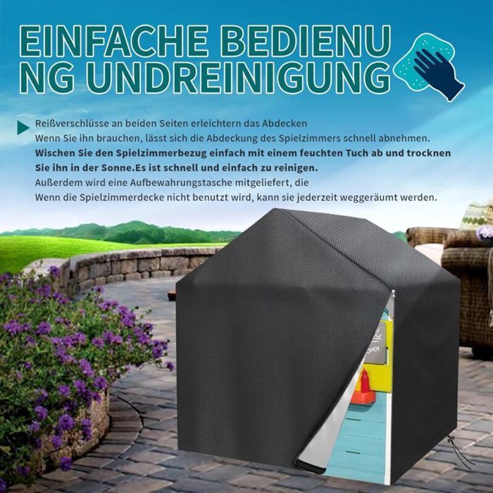 Funda para casita de juegos infantil de jardín, 145x145x160cm, funda para casita de juegos exterior, tela Oxford impermeable, duradera.