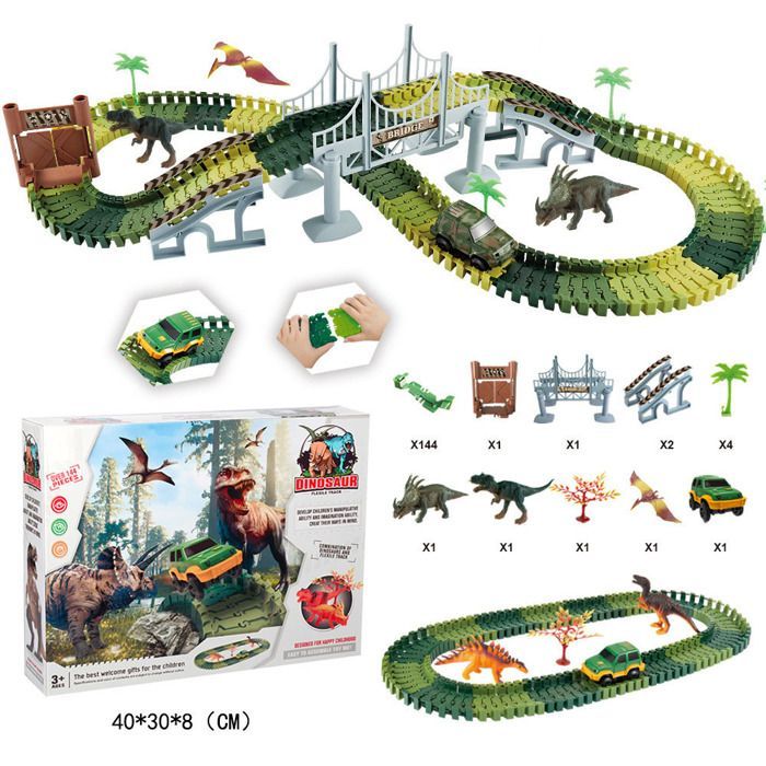 Pista de coches - MARSEE - Set de pista de dinosaurios - 144 piezas - Multicolor - Edades 3-8