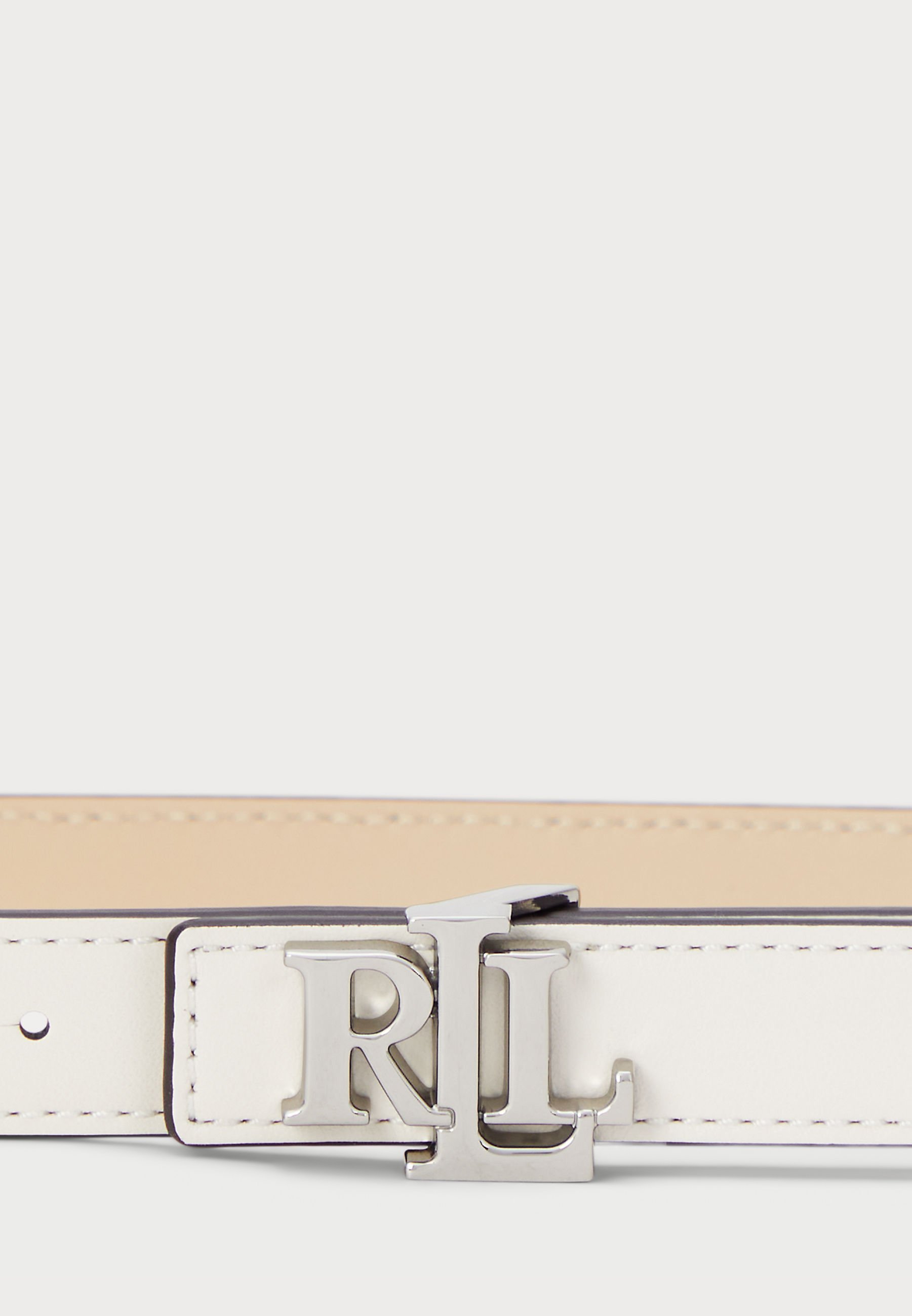 Ceinture fine réversible en cuir avec logo Lauren Ralph Lauren - Blanc cassé/Dune de sable