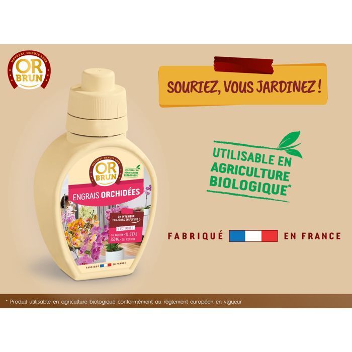 OR BRUN Orchid Fertilizer - 250ml - Improves & promotes growth - Made in France OBRECLORCH250