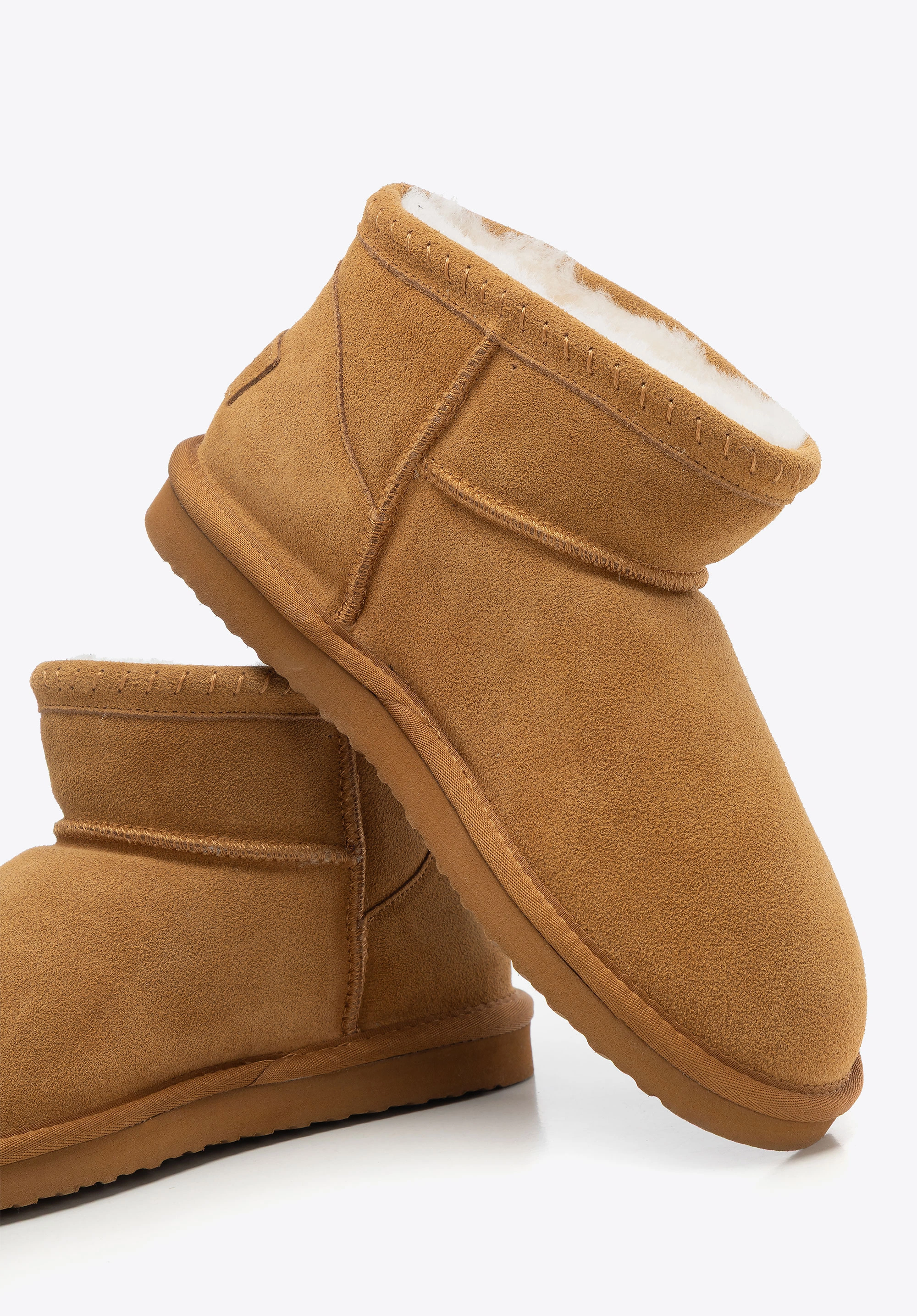 Damskie śniegowce ze skóry zamszowej z wełną krótkie jasny brąz