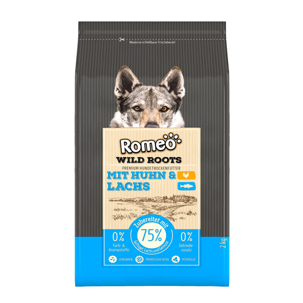 Premium Wild Roots tørrfôr til hund, 4 x 2 kg, kylling og laks
