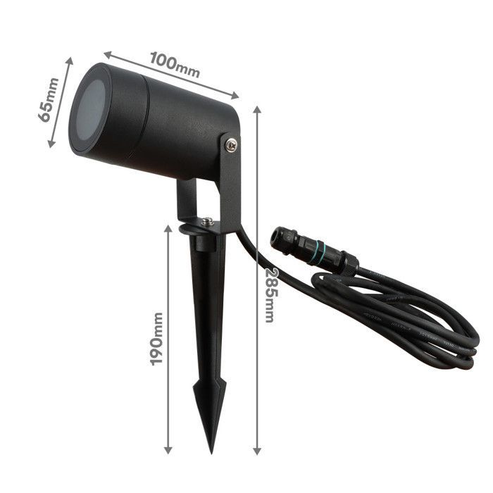 Focos de diseño para exteriores con estacas (x4) - Para bombillas LED GU10 - Resistentes al agua IP65 - Ajustables - Fijaciones discretas - Negro