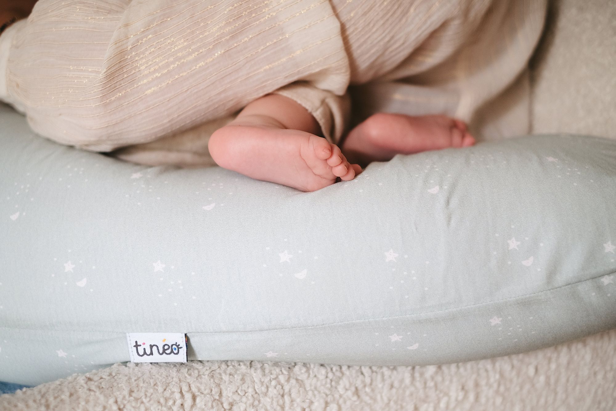 Coussin de maternité - TINEO - Jersey de coton - Vert d'eau / Étoiles