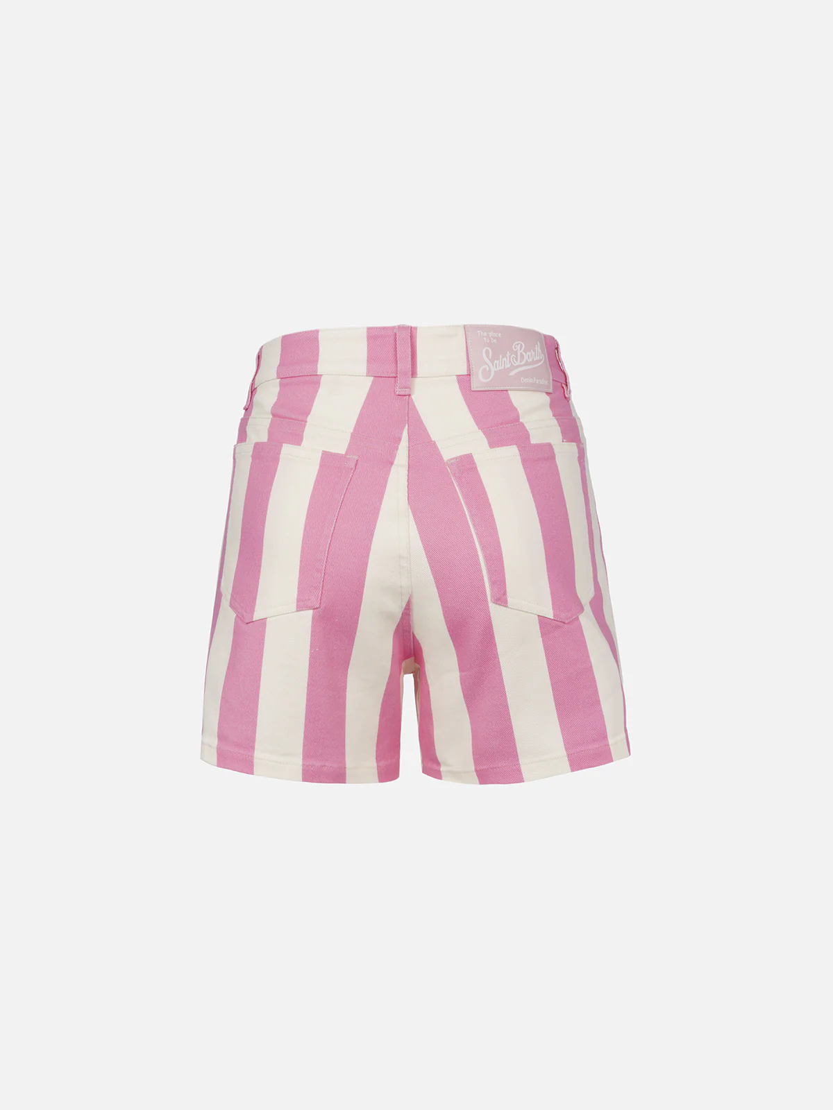Bermuda da donna Cancun in denim stampa righe rosa