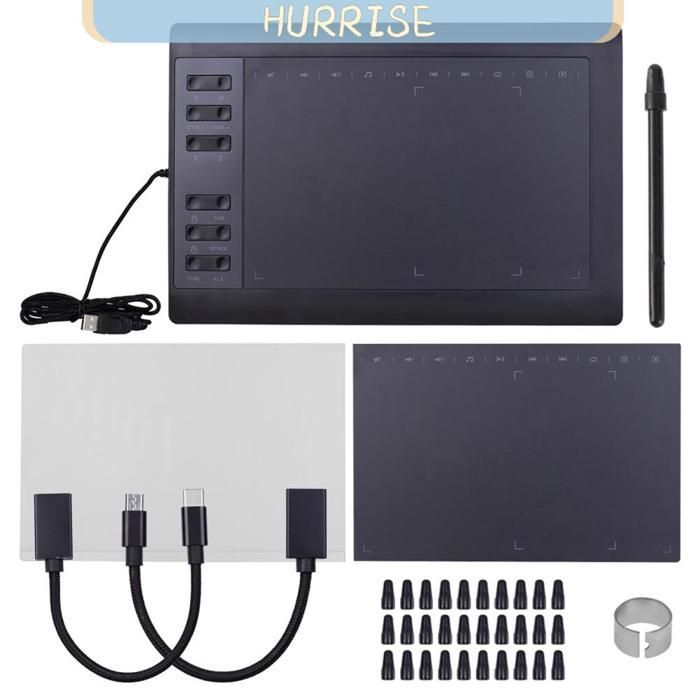 HURRISE Tablette de dessin graphiques Tablette de dessin graphique professionnel de 10 x 6 pouces 12 materiel Forfait Noir 3