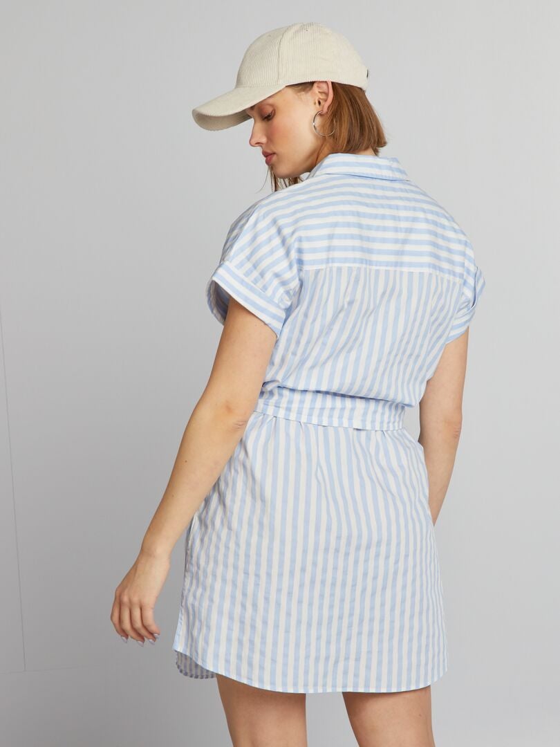 Vestido camisero de popelina - AZUL