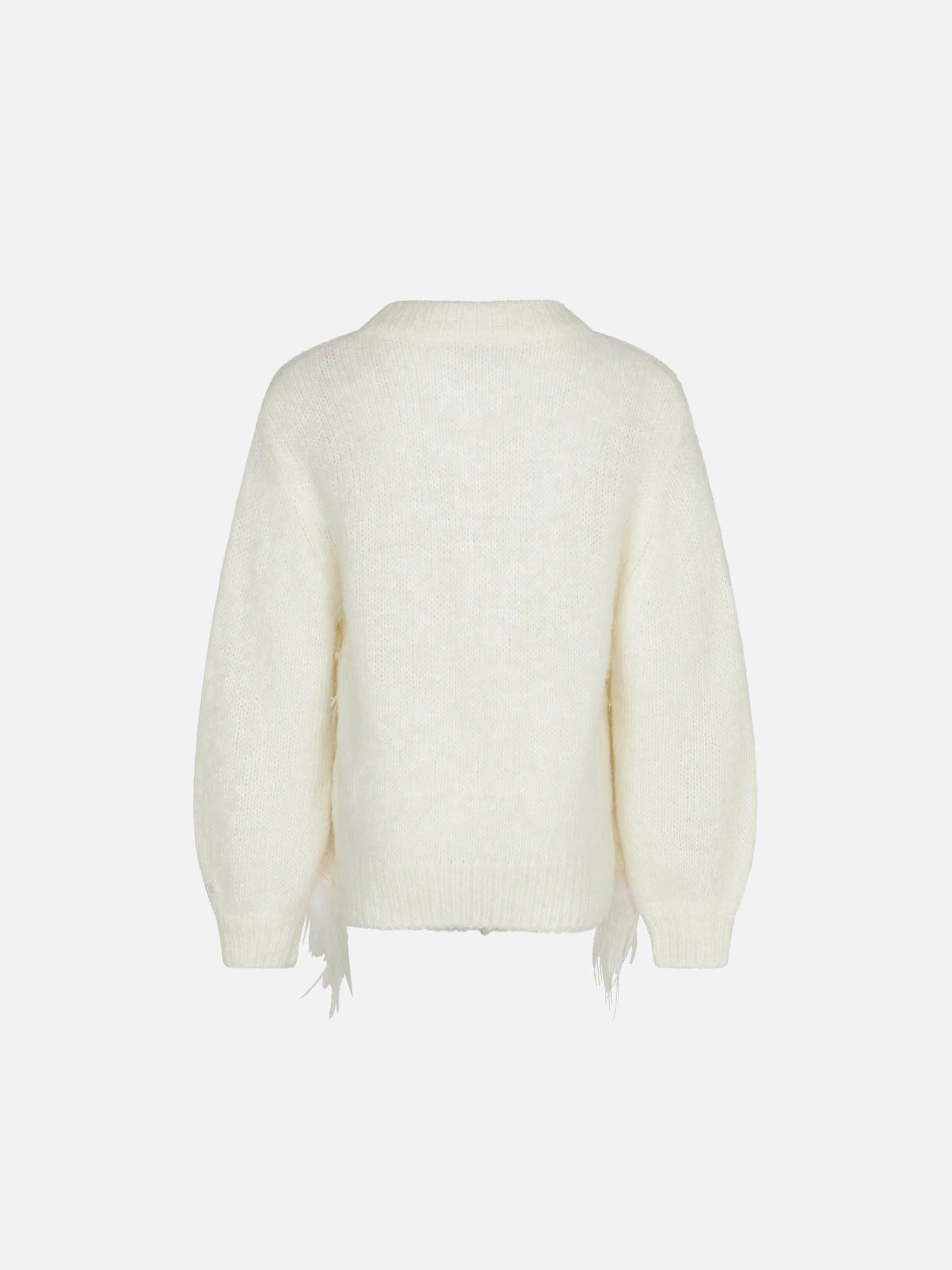 Maglione da bambina girocollo bianco garzato con ricamo