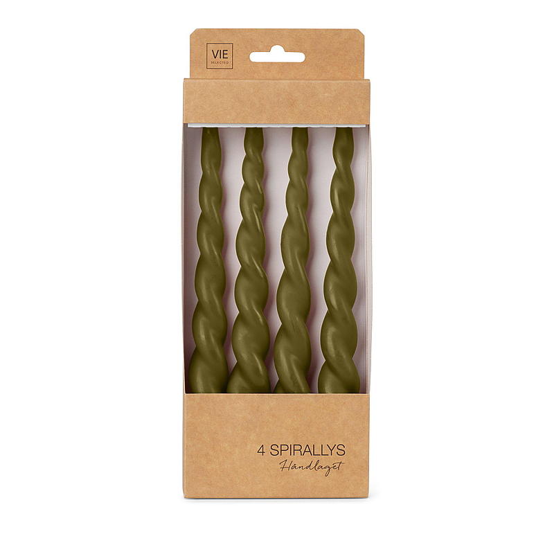Vie Selected spiraalkaars, 4-pack, 24 cm, olijfgroen