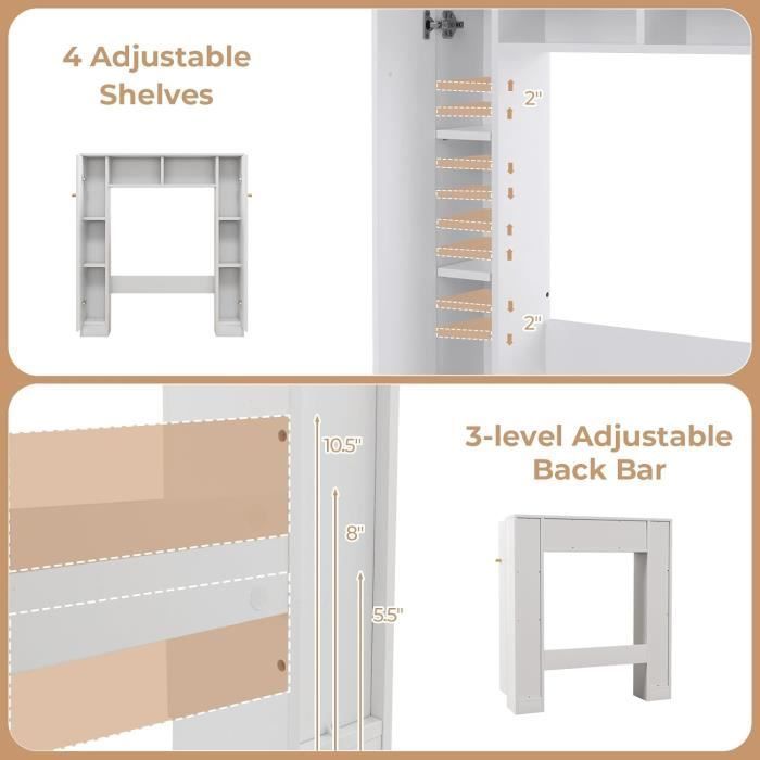 Armario para inodoro GOPLUS con estante superior, organizador de almacenamiento independiente con 2 puertas y 4 estantes ajustables, color blanco.