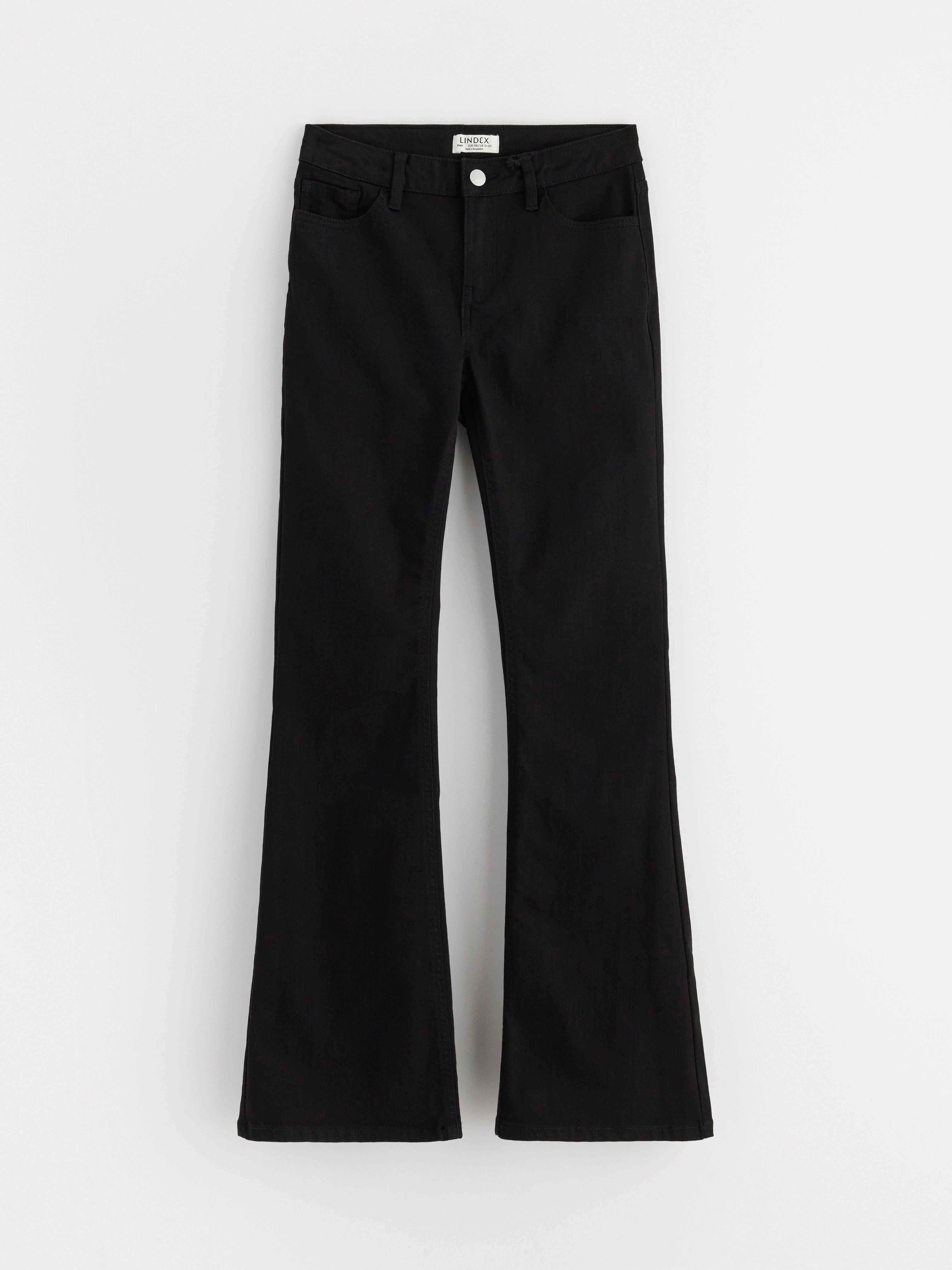 Pantalones vaqueros acampanados FREJA, súper elásticos, cintura normal, color negro.