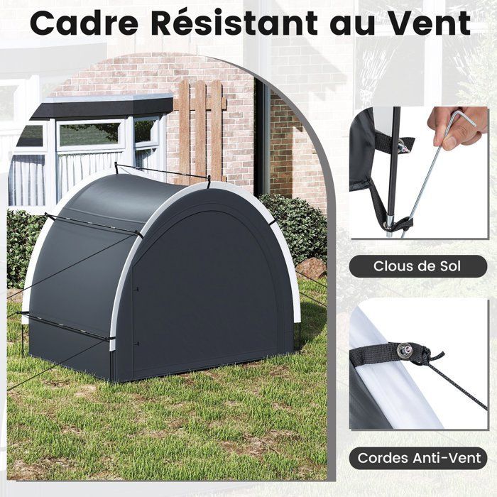 Tente de Rangement Vélos pour 4-5 Vélos 218x153x182cm COSTWAY-Tissu Étanche-Porte Zippée et Entrée Latérale-Poteaux Fibre de Verre