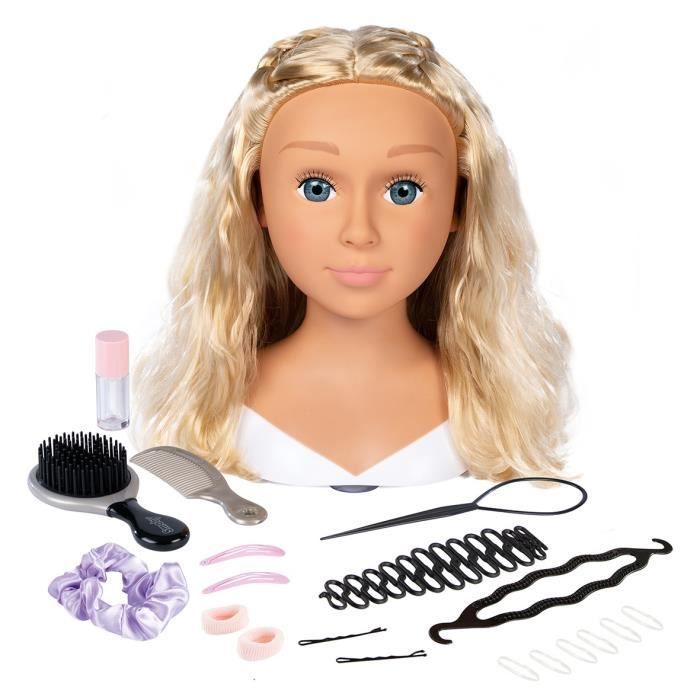 Smoby - Testa per acconciature bionde - Facile da acconciare - 19 accessori realistici - Labbra termosensibili - Vano portaoggetti