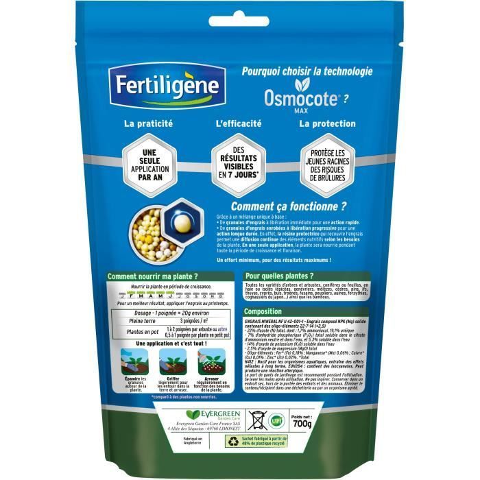 FERTILIGÈNE - Osmocote Max Langwerkende Meststof voor Struiken, Buxus, Coniferen, Heggen 700g