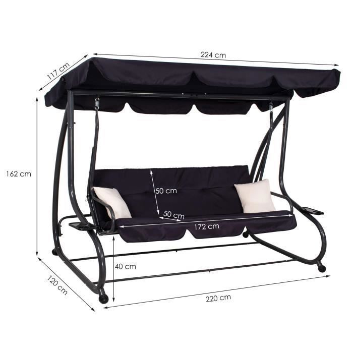 Columpio de jardín - SPRINGOS® - 4 plazas - 220 x 162 cm - 2 cojines - Función de cama