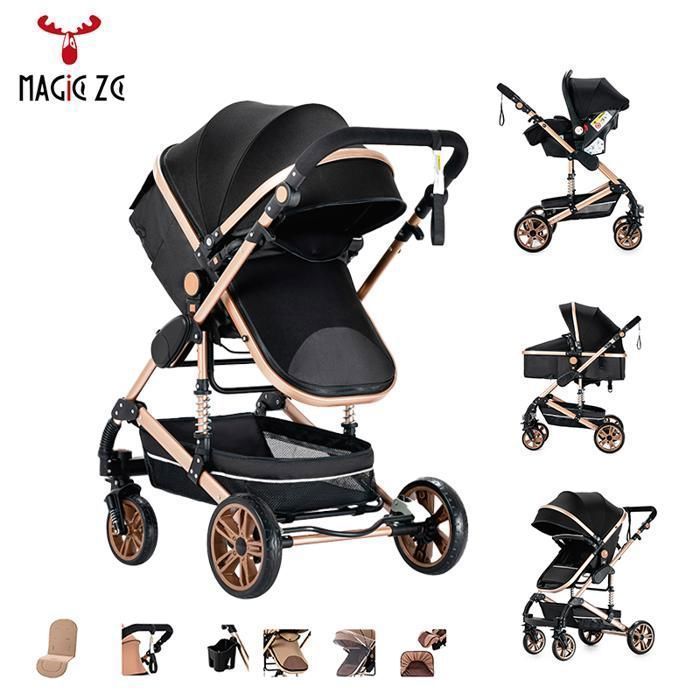 Stroller - 3-in-1 Travel System - 0-3 Years - Reinforced Anti-Vibration Design - Large Basket - Luxury Black Gold