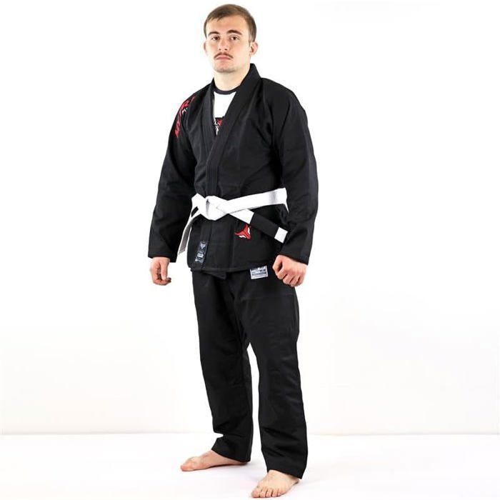 Kimono BJJ Adulte - Mytra Fusion - Kimono Jiu Jitsu Brésilien et Grappling 380 GSM Renforcées - Ceinture Ajustable Incluse - Noir