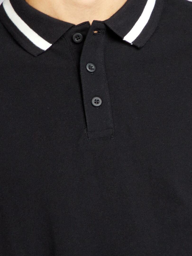 Camisa polo de manga curta com contraste - Preta