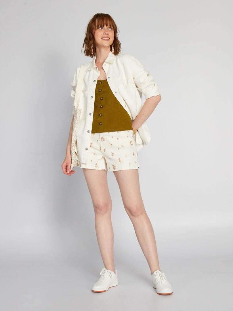 Geribbelde tanktop met knoopjes - GROEN