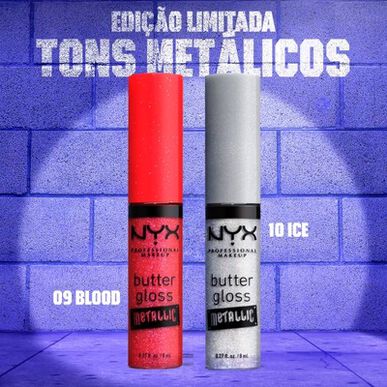 Brillo labial metálico Buttergloss de Nyx Professional Makeup, 1 unidad, 09 Rojo Sangre, 8 ml