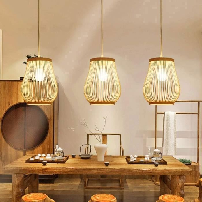 Luminária pendente de rattan Dorlink - Altura ajustável - Compatível com lâmpadas LED E27 - Luminária pendente de rattan para sala de estar (Lâmpadas não incluídas)