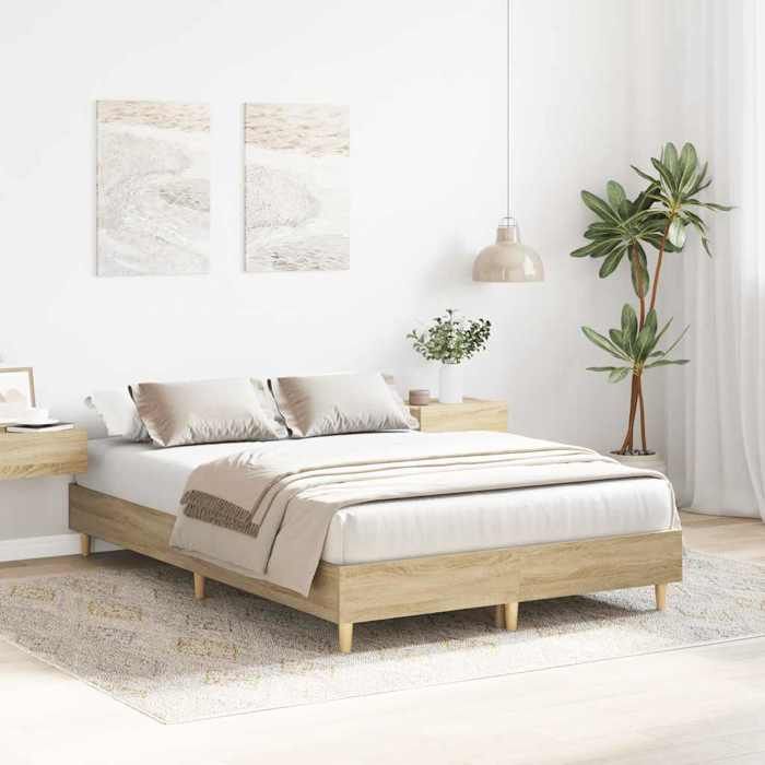 Estructura de cama individual - vidaXL - Roble Sonoma - Madera maciza - 193x123x25 cm - 120x190 cm - Base de láminas - Individual