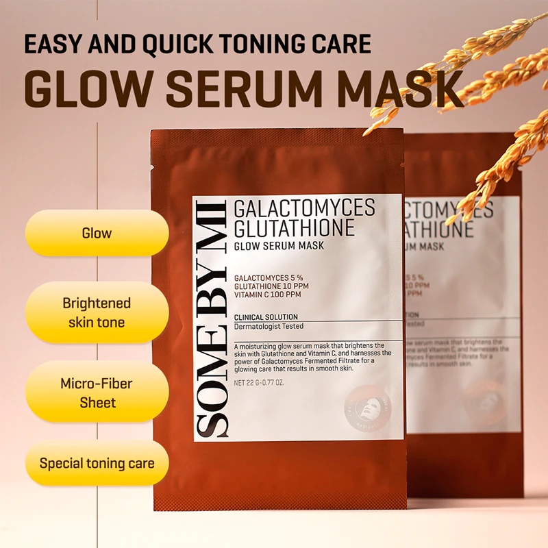 „Some By Mi Galactomyces Glutatione Glow Serum Mask“ – skaistinamoji lakštinė kaukė jautriai ir sausai odai.