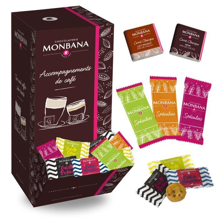 MONBANA – Assortment of 150 mini biscuits and chocolates | Gourmet gift box to share or give as a present with coffee and hot drinks