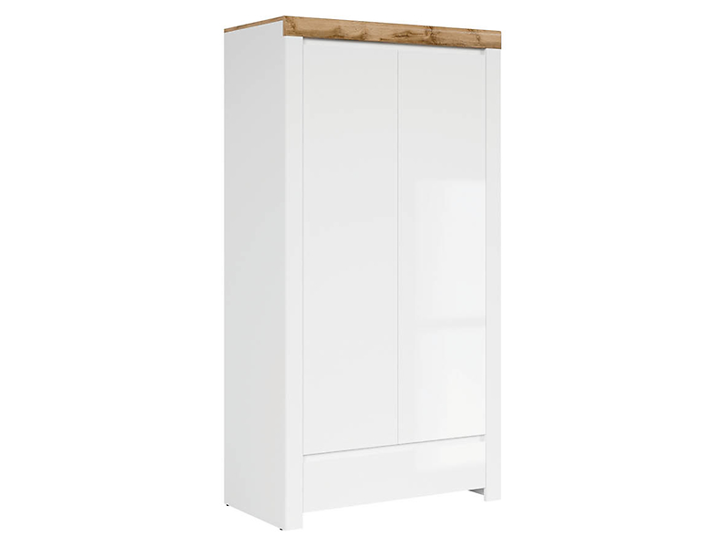 Szafa dwudrzwiowa Holten 106 cm z szufladą biały połysk/dąb wotan