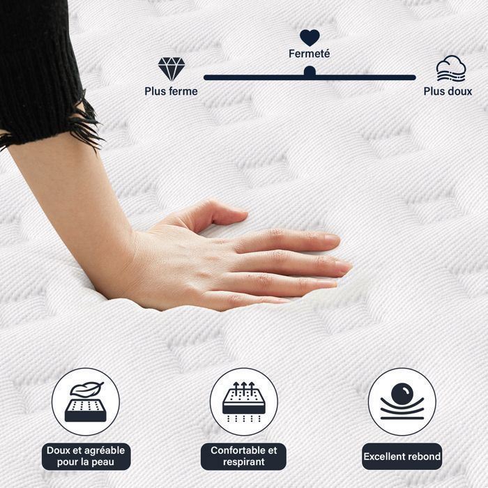 Colchón de 140x200 cm, 30 cm de grosor, firme, 7 zonas de confort con espuma viscoelástica adaptativa, reversible, soporte perfecto, DEWINNER