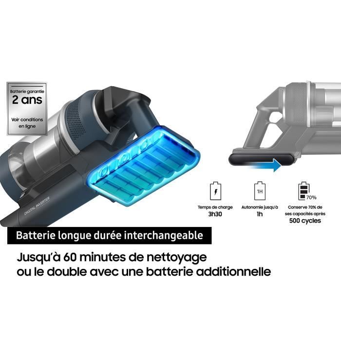 SAMSUNG Bespoke Jet Plus Pet VS20B95823W - Aspiradora con función de escoba + Clean Station 2.0 - 580 W - 210 AW
